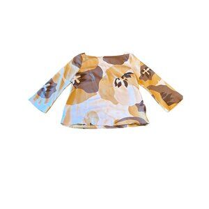J.Crew Floral Print Silk Blouse Size 6 Beige Brown 3/4 Sleeve Career Office